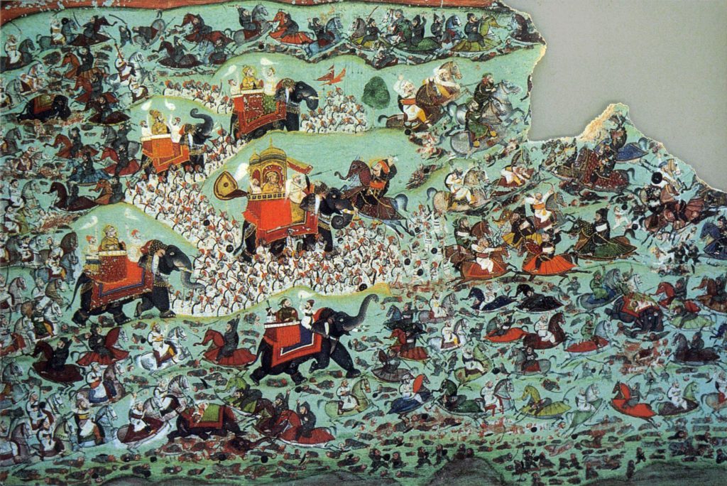 A picture of the painting of the Battle of Haldighati depicting Chetak's valour.
