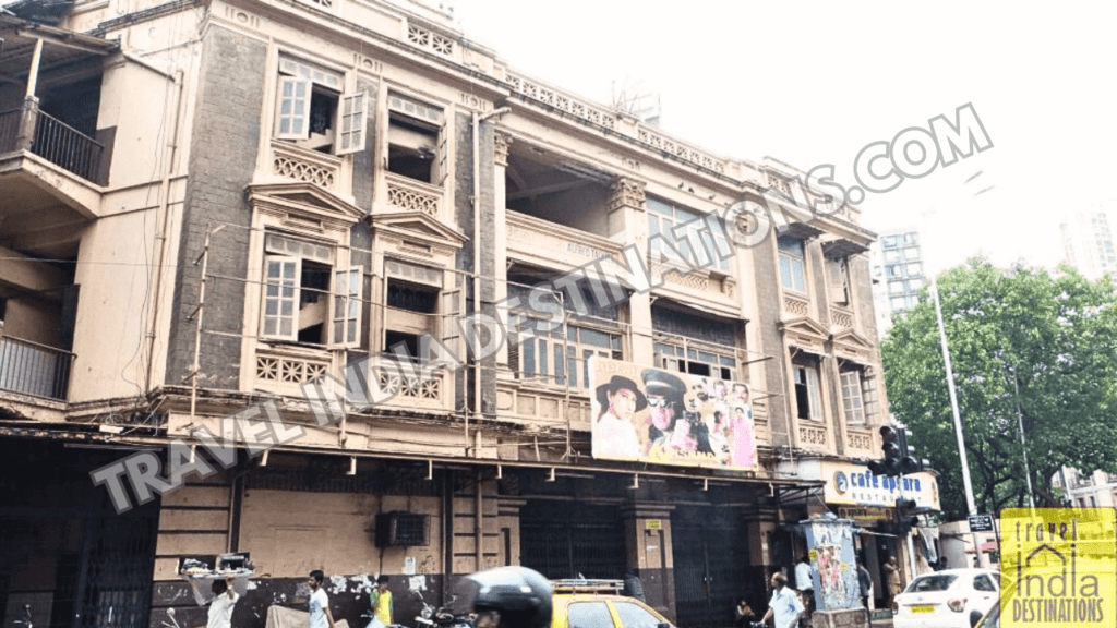 A picture of the building of Alfred Talkies in Mumbai playing regional films.