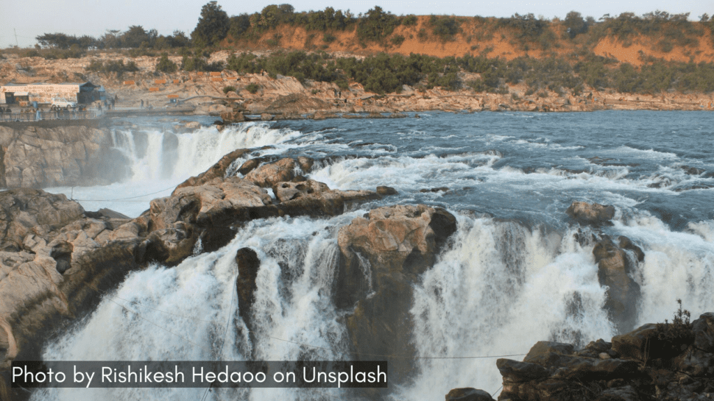 a view of Dhuandhar Fall in Bhedaghat Madhya Pradesh one of the top tourist places in Madhya Pradesh in September.
