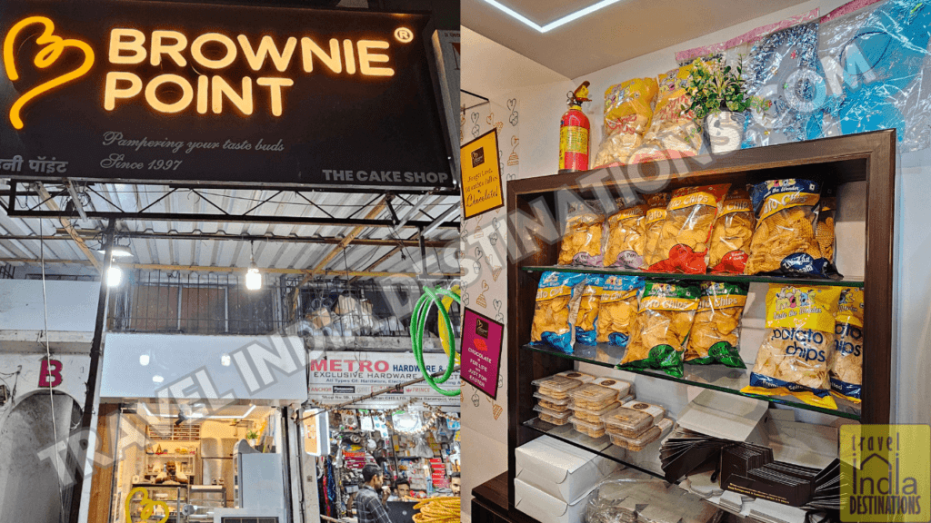A shot of Brownie Point store in Vasai from outside and inside.