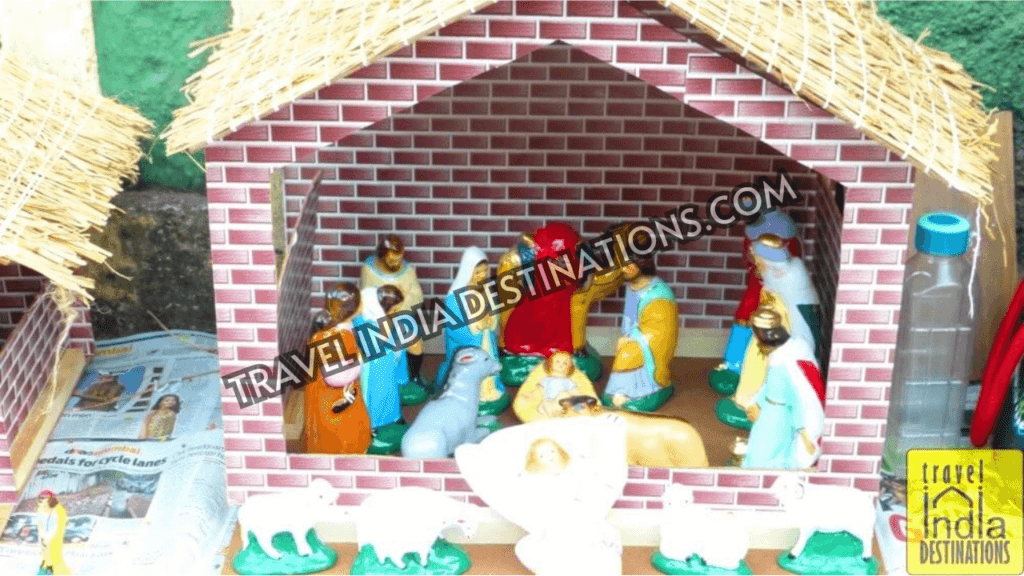 A shot of cribs showcasing Nativity scene being sold at Hill Road Bandra, one of the best Christmas shopping markets in Mumbai.