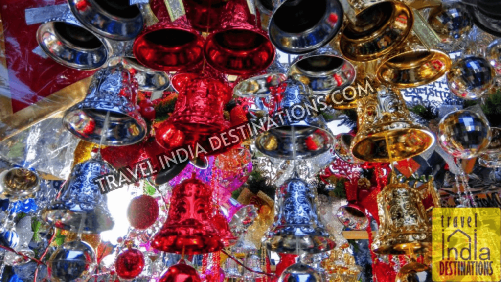 A collection of Christmas bells for decorations at one of the stalls in Crawford Market in Mumbai.