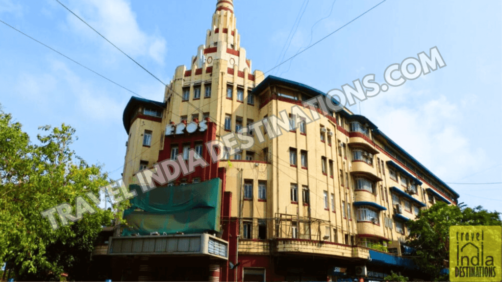 A front shot of Eros Cinema in Mumbai opposite Churchgate station.