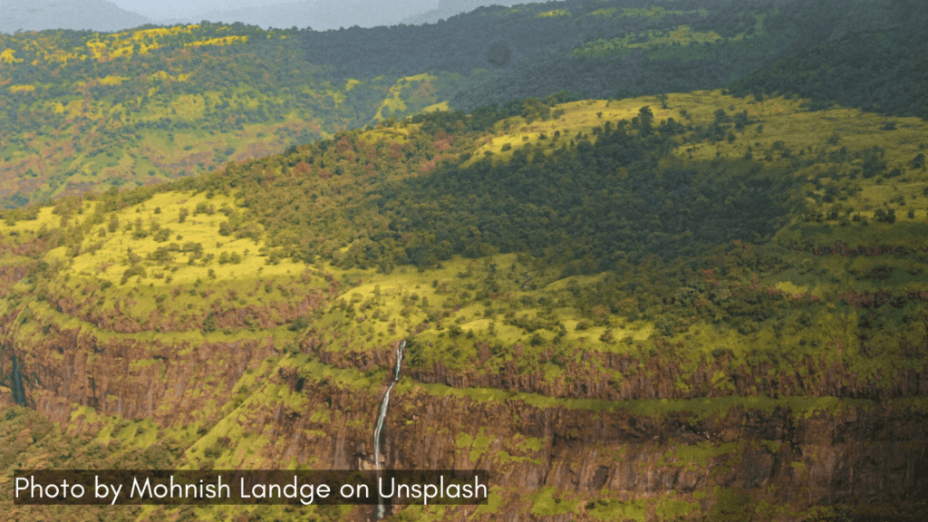 A view of the valley and waterfall in Khandala