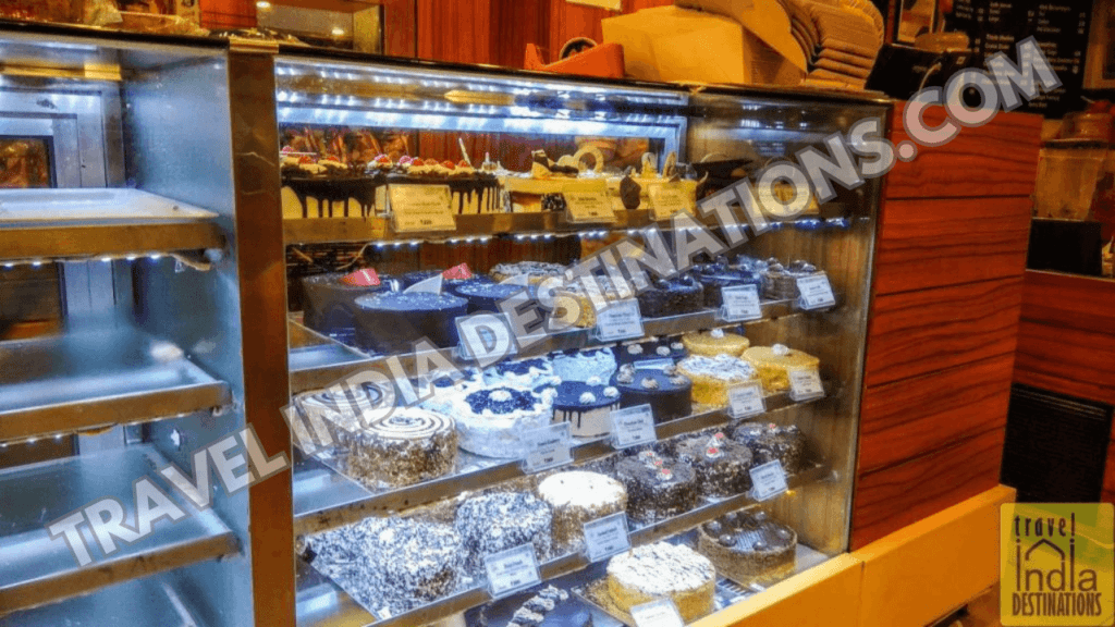 A range of cakes on display at Merwans in Mumbai, one of the best cake shops for Christmas and birthday events.