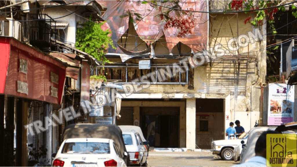 A zoomed shot of the defunct Naaz Cinema on Lamington Road in Mumbai in a state of neglect.