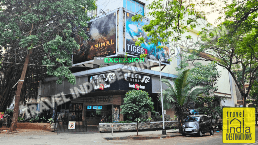 An exterior shot of the newly acquired and renovated New Excelsior Cinema in South Mumbai now known as New Excelsior Mukta A2 Cinemas.