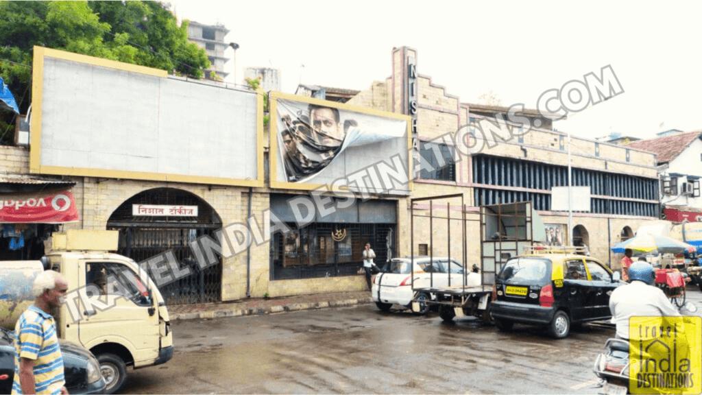An exterior shot of the Nishat Talkies in Mumbai now playing regional and popular Hindi movies.
