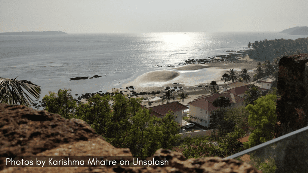 A view of the beach from Reis Magos Fort, one of the best places to visit in monsoon in Goa.