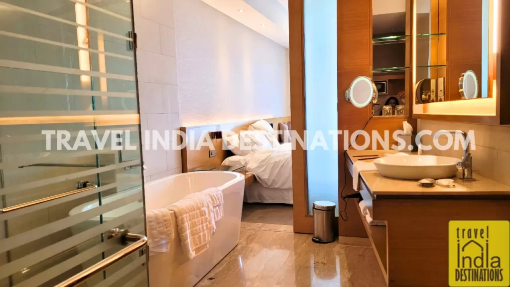 a view of bedroom and bathroom at Westin Mumbai Garden City