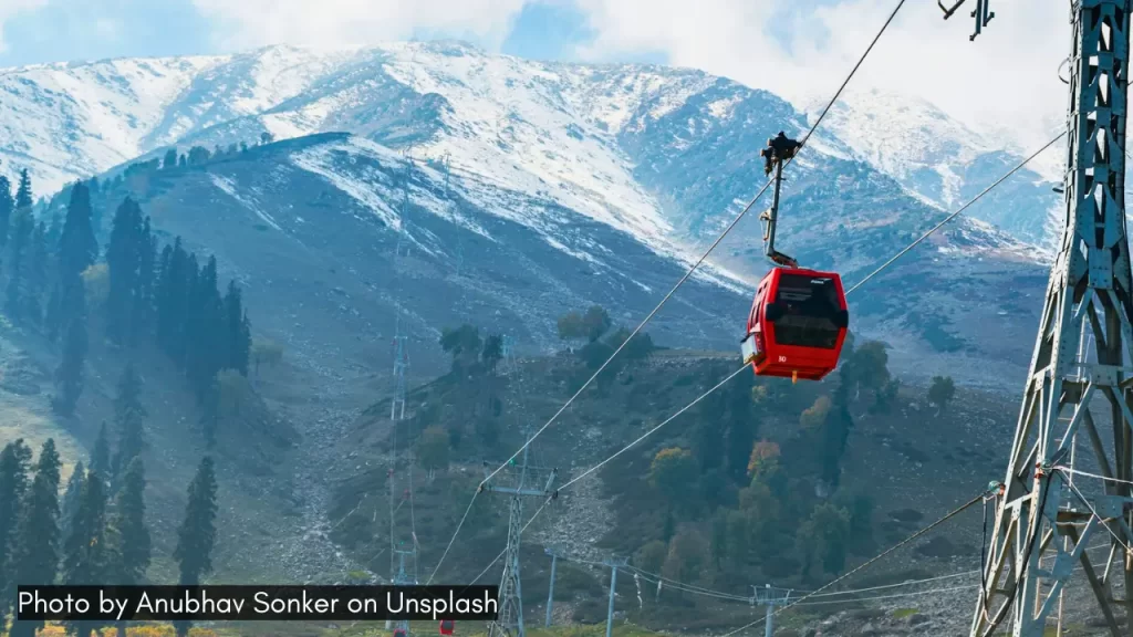 a view of red gondola in Gulmarg in Jammu and Kashmir one of the best hill stations in India near airports