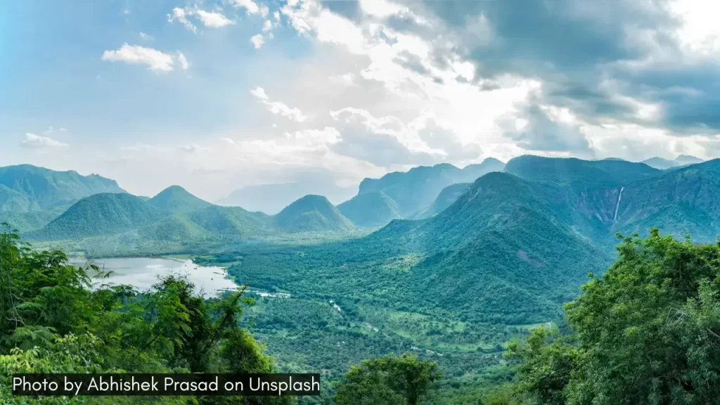 A scenic view of Kodaikanal with partial view of the lake, one of the best places to visit in South India in April.