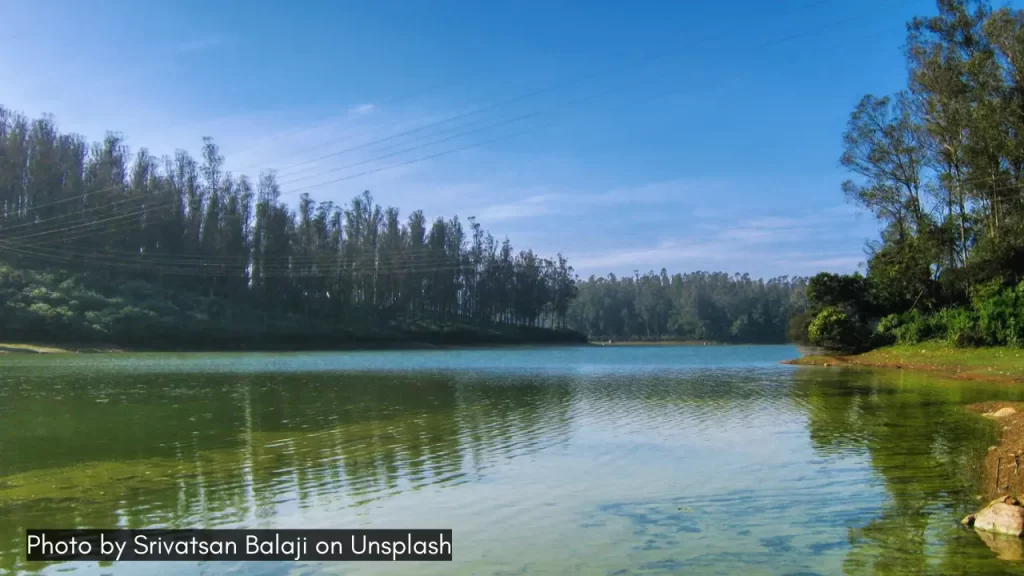 A lovely scenic view of Ooty Lake in Ooty one of the best places to visit in May in South India.