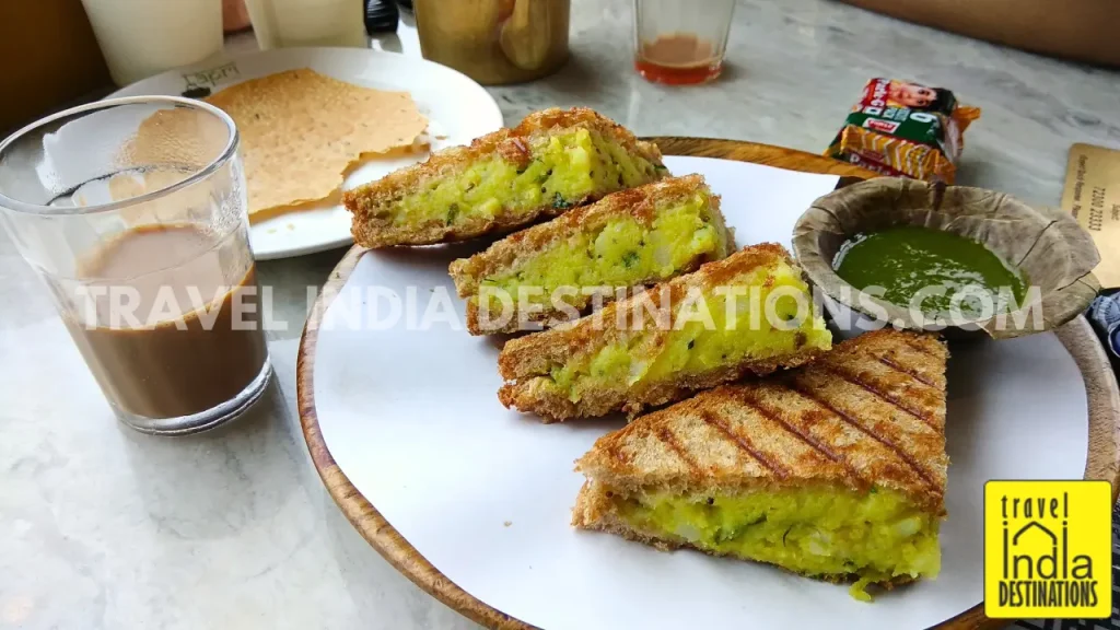 A picture of Bombay Masala aloo sandwich at Tapri Central in Jaipur, one of the best restaurants for food experiences in Jaipur.
