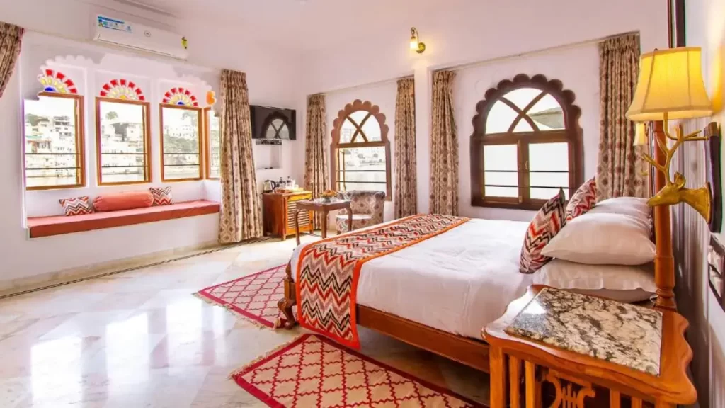 Beautifully restored heritage room at Amet Haveli, a short walk from City Palace Udaipur.