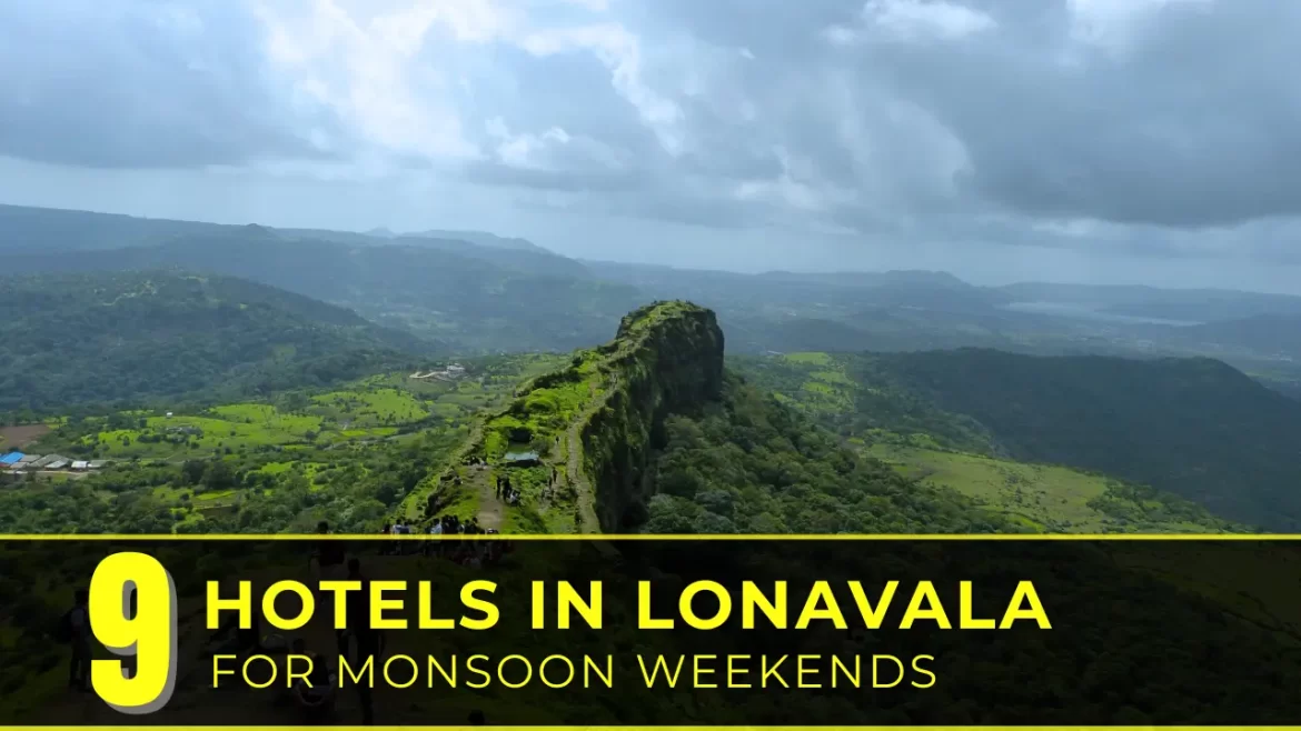Scenic view of Lohagad Fort and lush green hills during monsoon in Lonavala