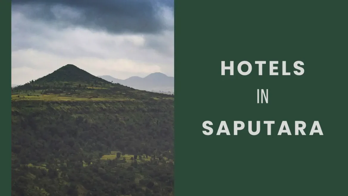 A shot of a green hillscape in Saputara with monsoon clouds hovering above it.