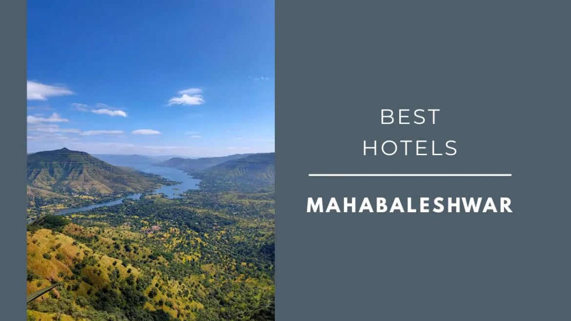 A panoramic shot of Dhom Lake in Mahabaleshwar with title best hotels in Mahabaleshwar.