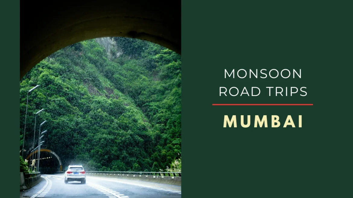 A shot of a car passing via a road tunnel with lush green monsoon landscape.