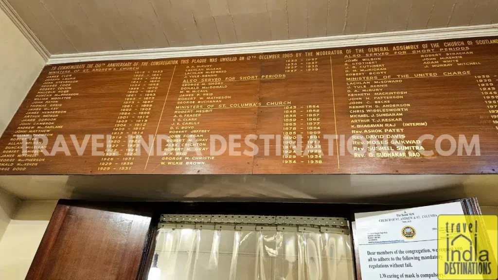 A list of ministers at St. Andrew's Cathedral also known as Church of St Andrew, a part of Scots Kirk Mumbai