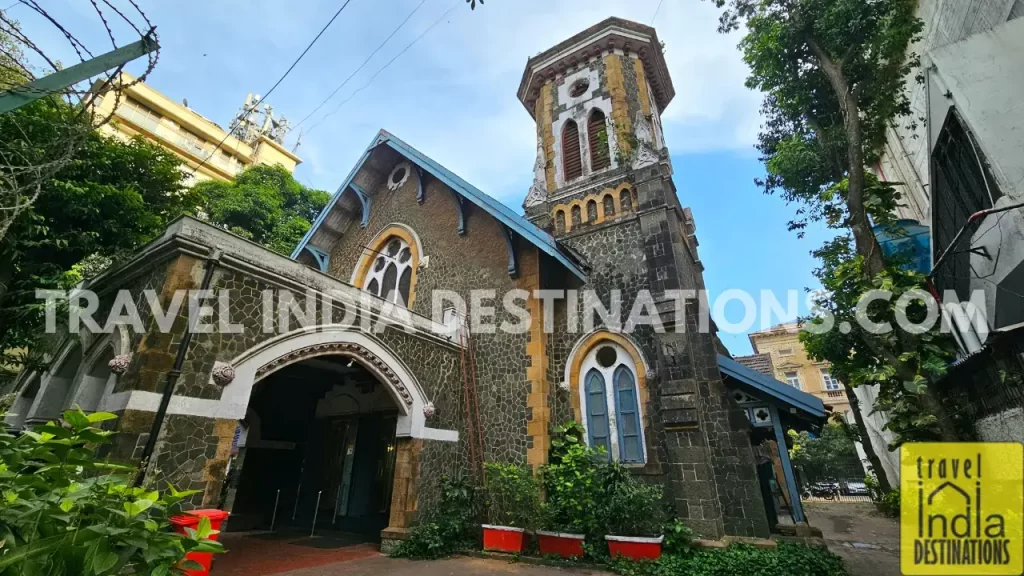 The exterior Gothic architecture of St Columba Church near Fort in Mumbai.