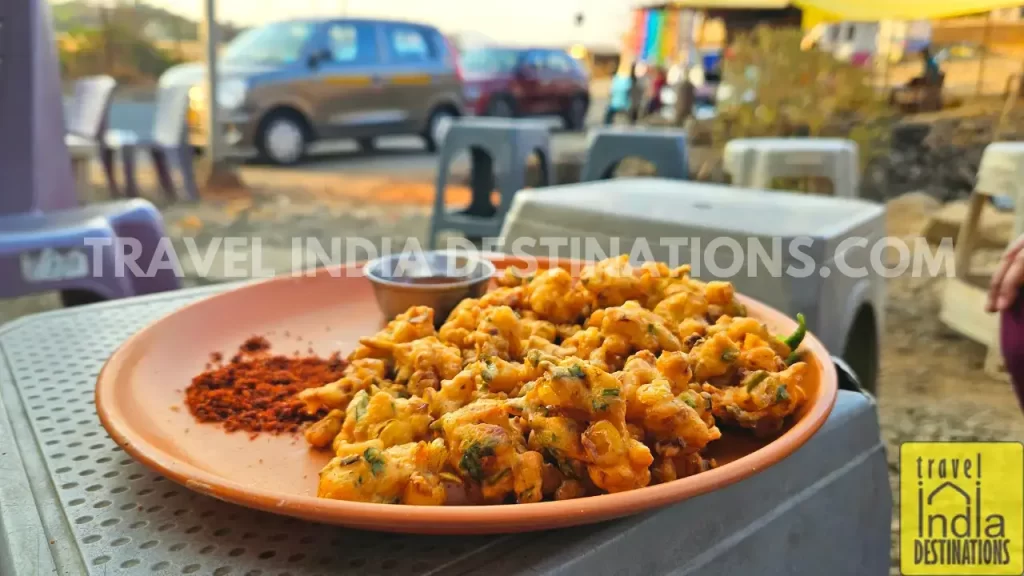 Corn pakodas served at a roadside food eatery near Bhushi Dam Lonavala.