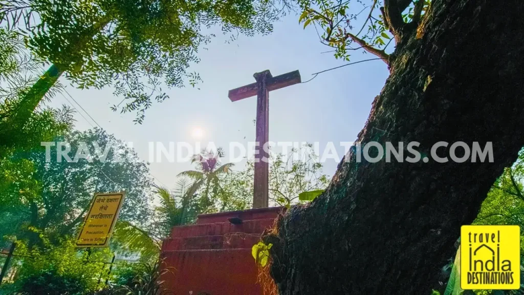 A picture of the Cross of Santa Anna, the oldest cross in Mumbai now in St Andrew's Church Bandra compound.