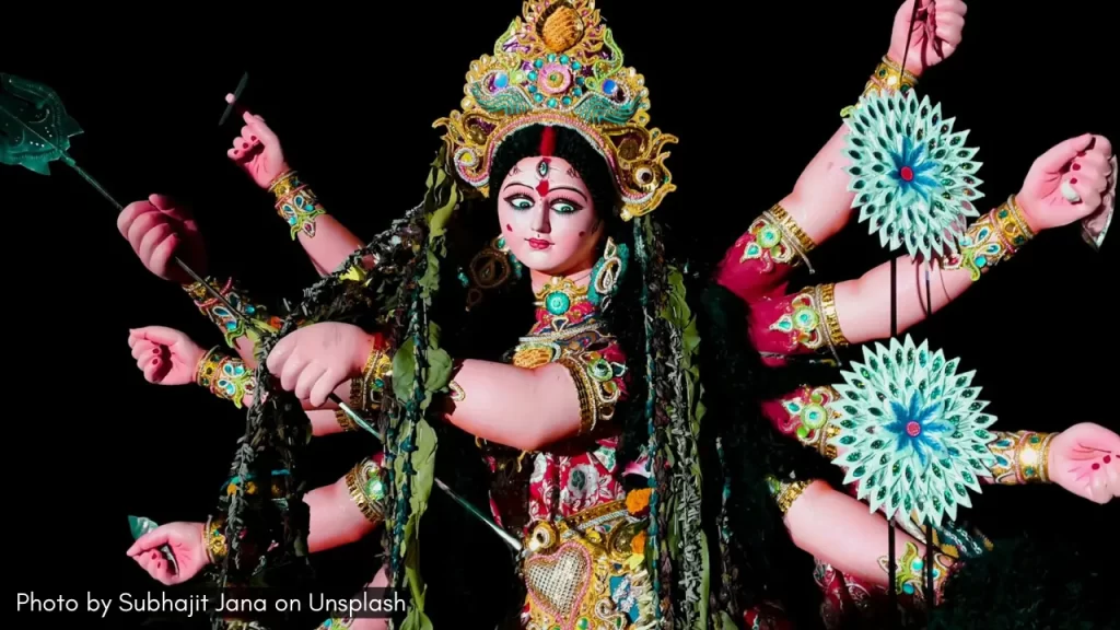 Idol of Goddess Durga at Sealdah Railway Athletic Club Durga Puja one of the top durga puja pandals in North Kolkata.