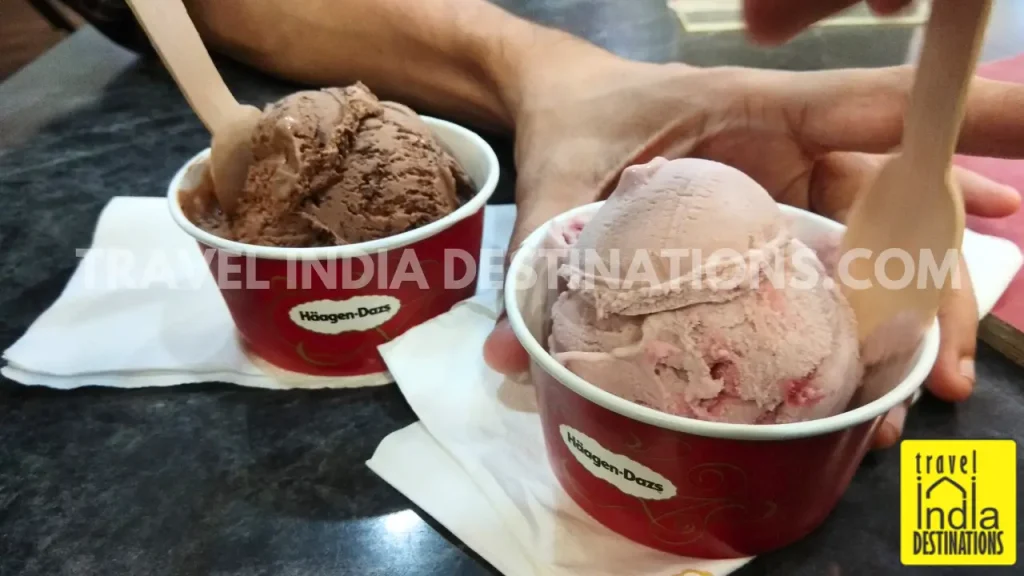 A shot of two ice cream cups at Haagen-Dazs, one of the premium ice cream brands in Mumbai.