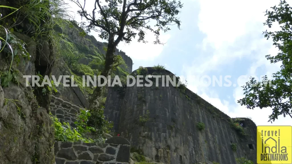 An angled shot of one of the bastions of the Lohagad Fort near Lonavala.