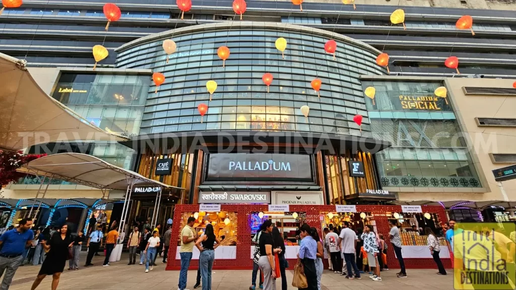 Front view of Palladium Mall in Lower Parel with festive courtyard pop-up stalls, one of Mumbai’s most upscale shopping destinations