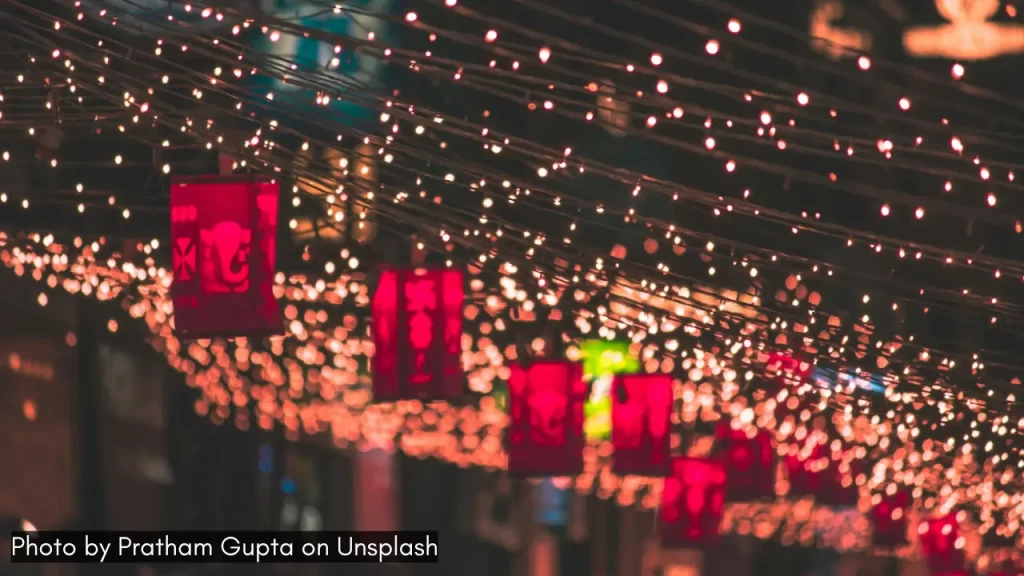 Diwali lights to celebrate Diwali in Ahmedabad Gujarat during the month of October.