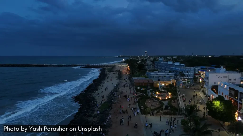 An evening cloudy view of Pondicherry one of the best places to visit when paired with Yercaud in Tamil Nadu.