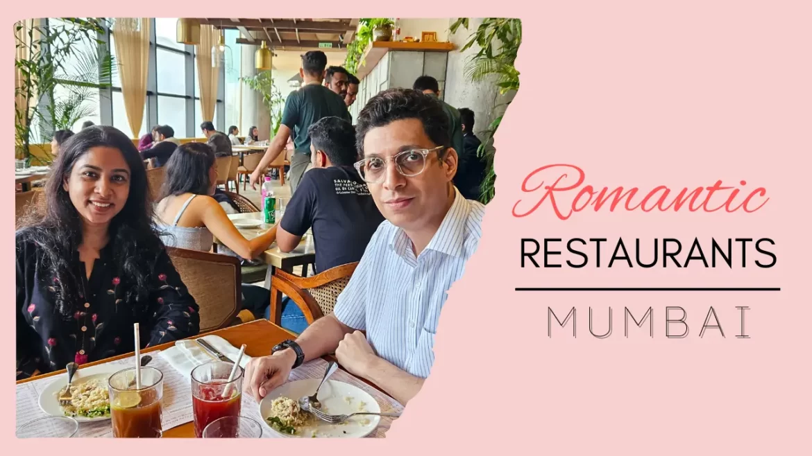 an image of couple enjoying a meal with poster title romantic restaurants mumbai