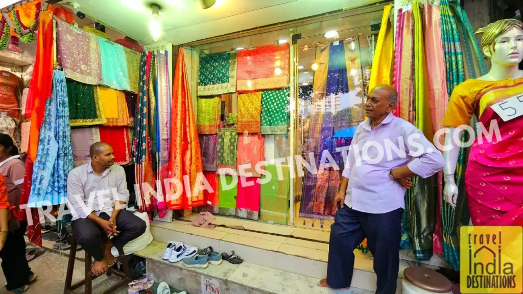 A saree shop at Hindmata Market in Dadar offers a great street shopping in Mumbai experience. 