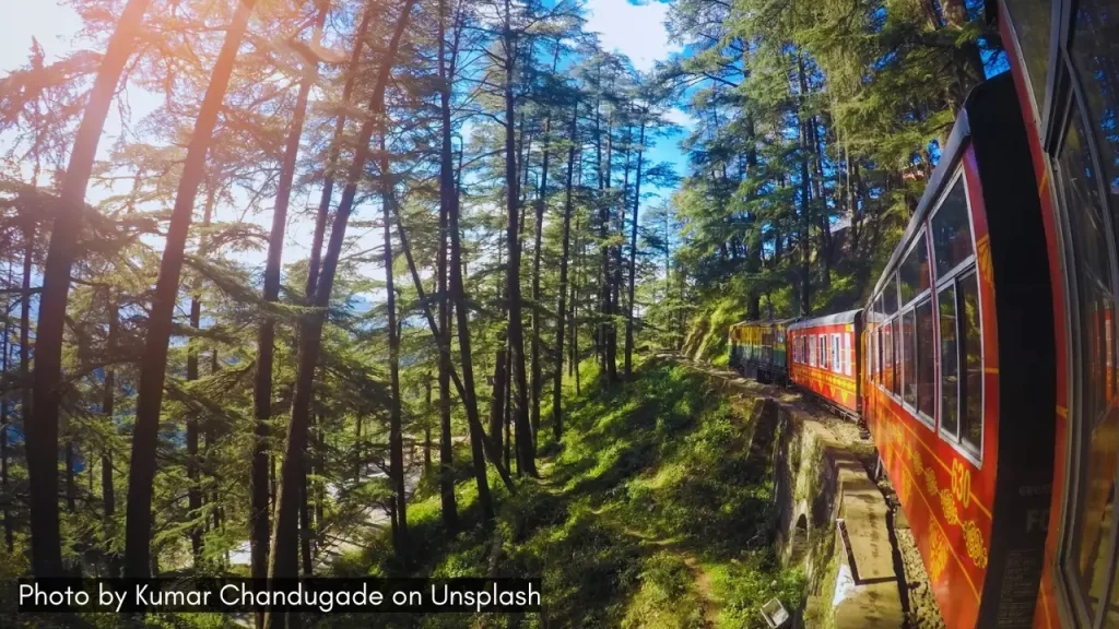 a view of green landscape from Shimla toy train