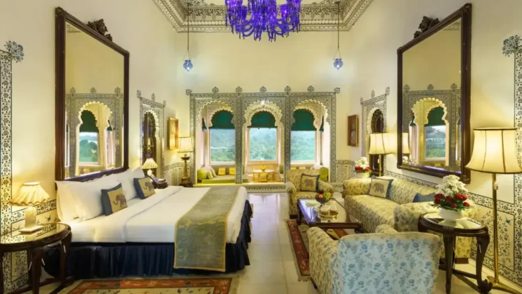 Grand suite at Shiv Niwas Palace Udaipur with regal interiors near City Palace.