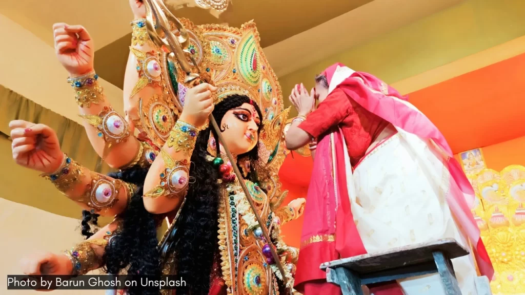 idol at Shovabazar rajbari one of the popular durga puja pandals in kolkata
