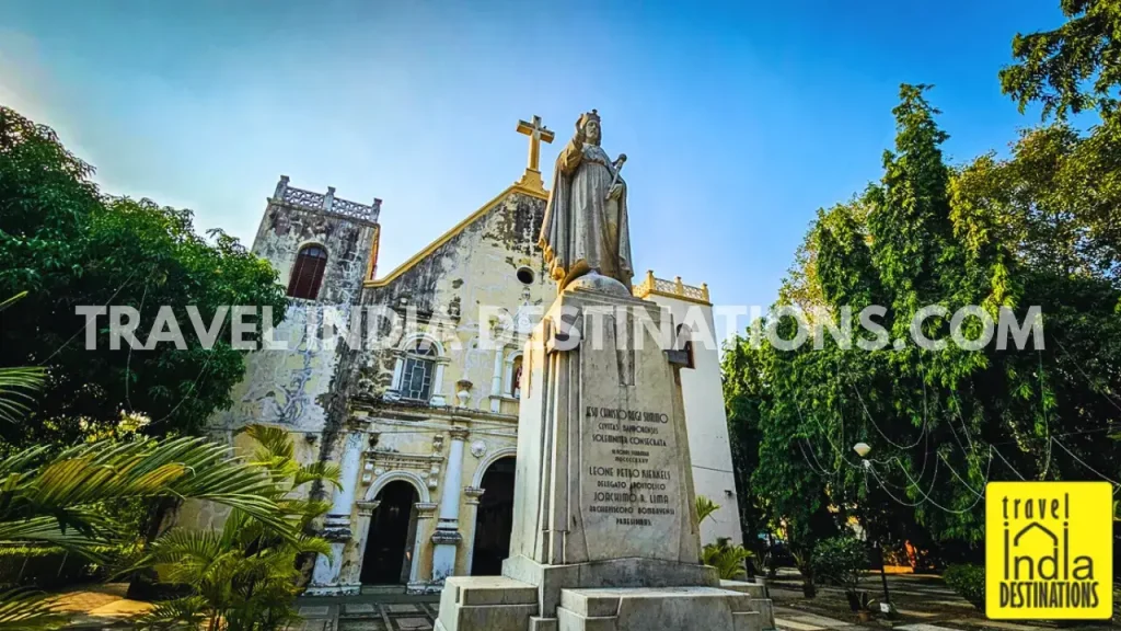A picture of Christ The King statue in the front yard of St. Andrew's Church Bandra in Mumbai.