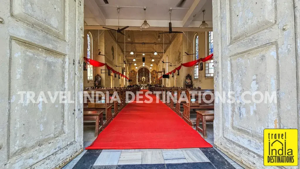 A shot of the St Andrew's Church Bandra interiors from the main door.