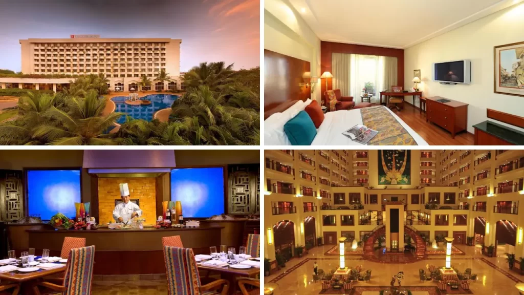The Lalit Mumbai Airport hotel – exterior, deluxe room, fine dining restaurant, and spacious lobby
