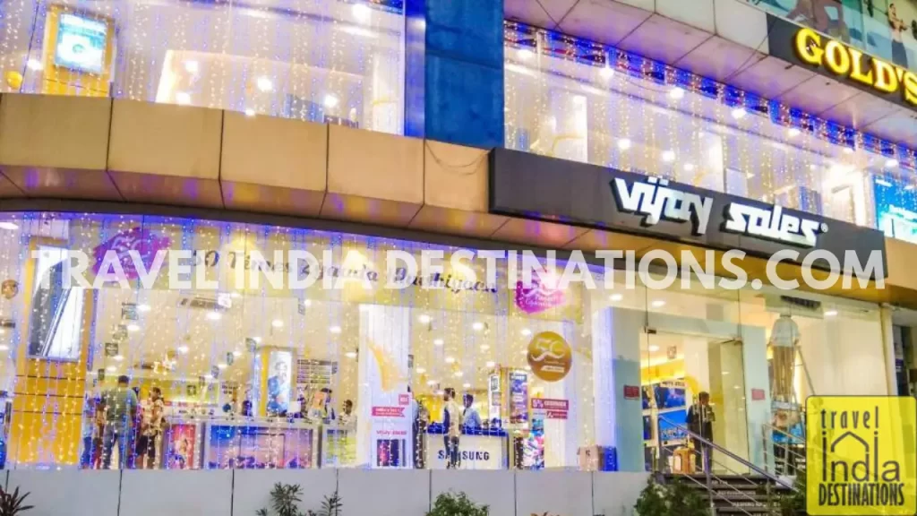 A shot of Vijay Sales store decorated with festive lighting selling electronics, home appliances, smartphones, laptops and more.
