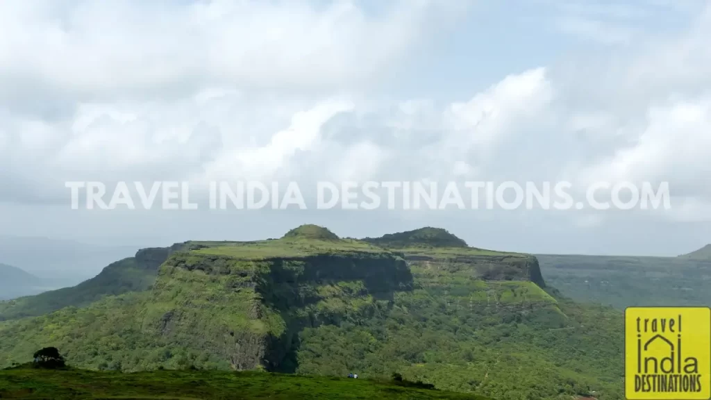 A view of the twin Visapur Fort from Lohagad Fort summit.